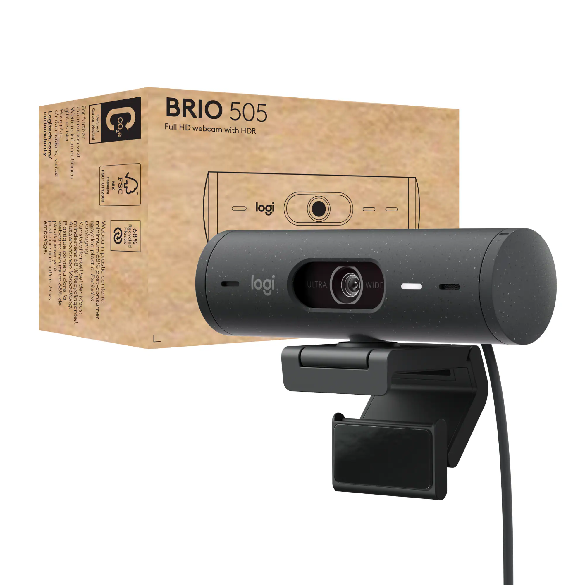 Logitech - Brio 505 Full HD Webcam with Auto Light Correction, Auto-Framing, Works with Microsoft Teams, Zoom, Google Meet - Graphite