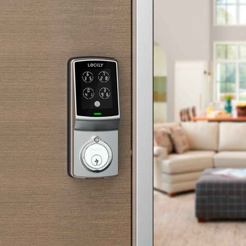 Alt View 23. Lockly - Model 7S Deadbolt Smart Lock with Touchscreen/Key Access/Auto Lock/Bluetooth App Control - Satin Nickel.