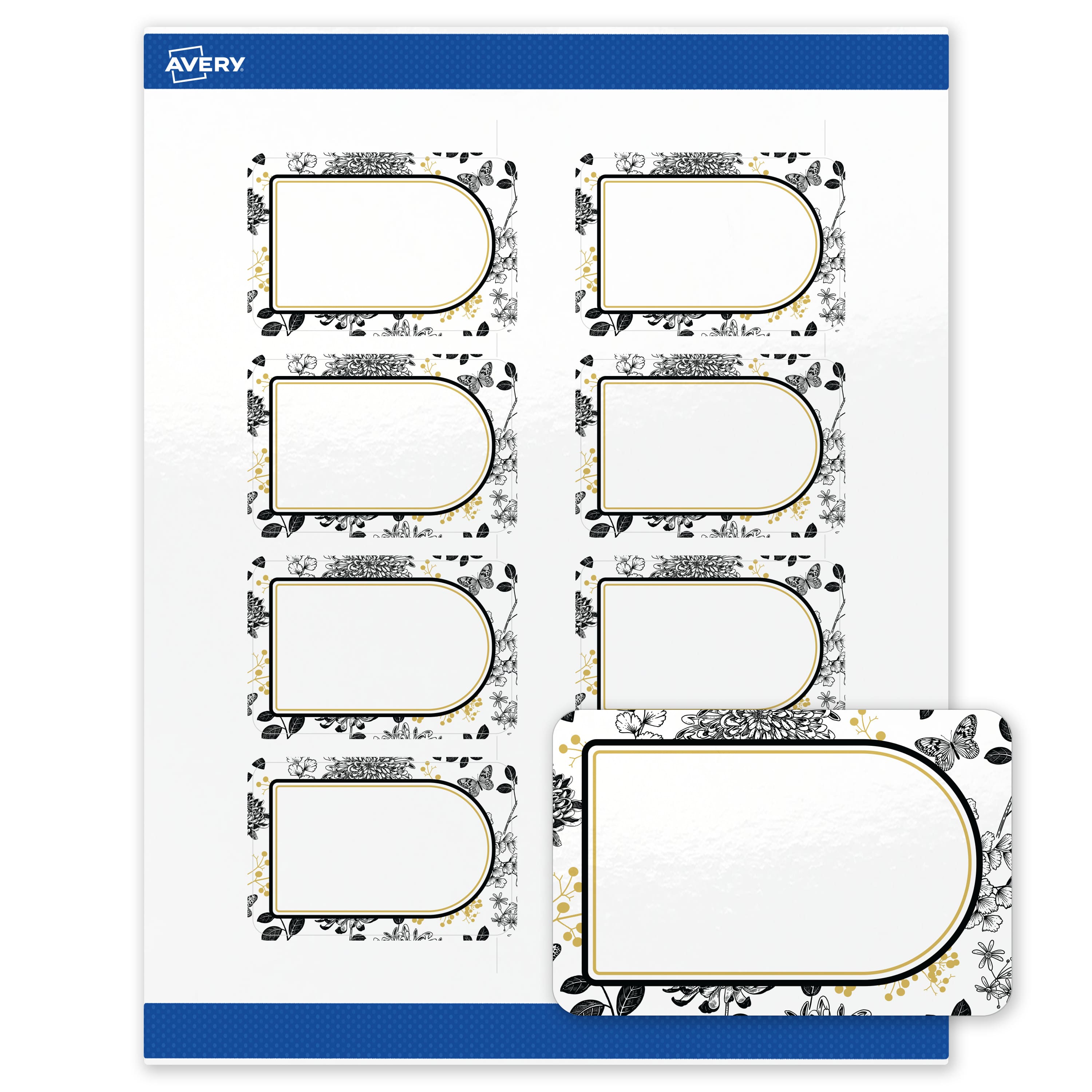 "Avery - Labels, 2"" x 3"", Glossy Arched Gold & Black Florals - White" price history on PriceWatchPro