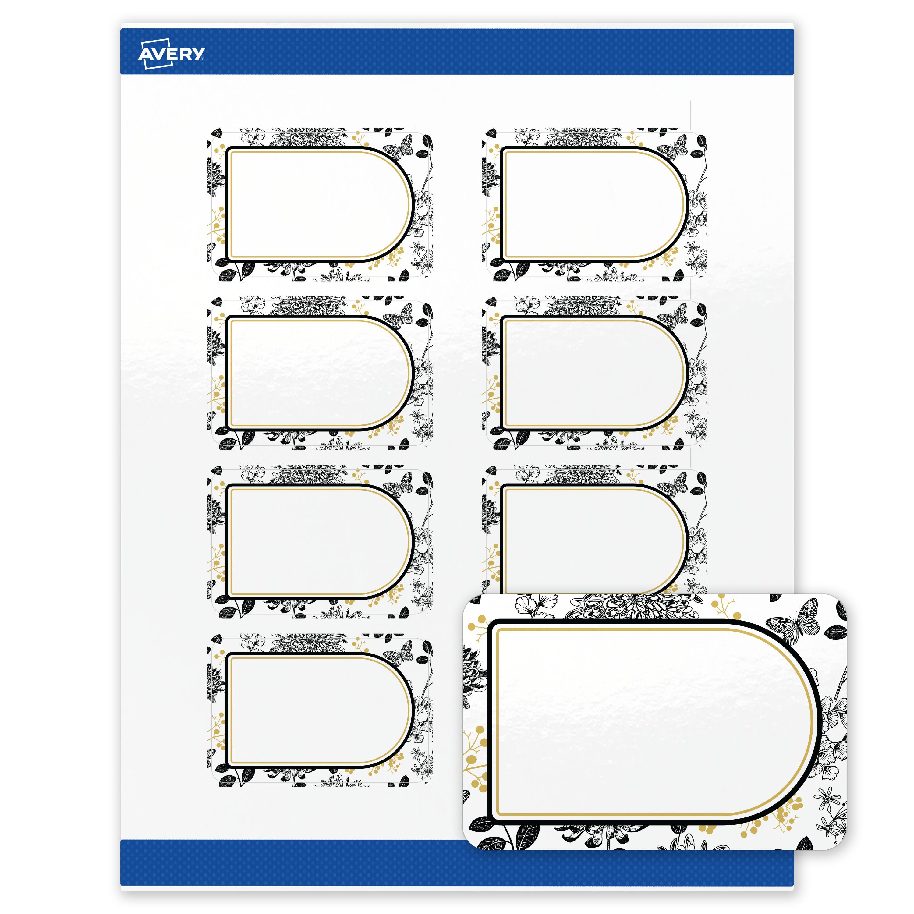 Front. Avery - Avery Labels, 2" x 3", Glossy White, Arched Gold & Black Florals - White.