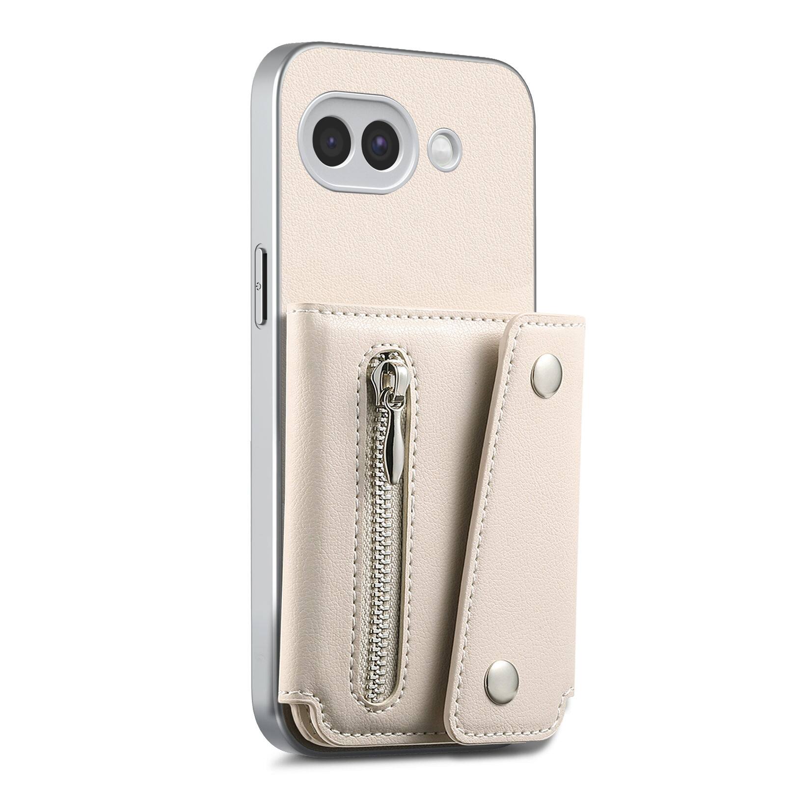 Alt View 4. Dteck - PU Leather Wallet Case for Google Pixel 10a, Shockproof Kickstand Phone Cover with Card Slots and Zipper Pocket - Beige.