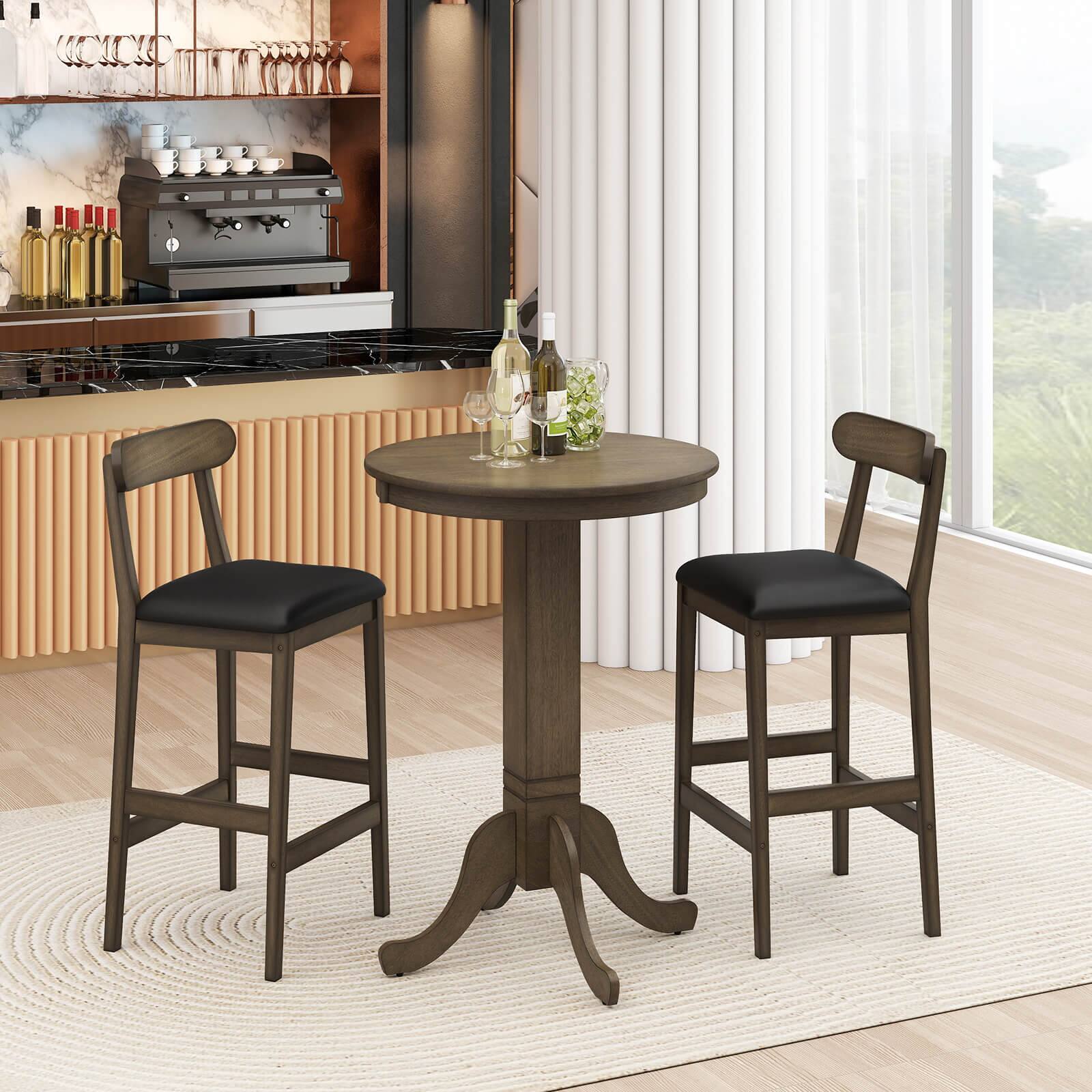 Alt View 4. Costway - Costway 30" Round Bar Table with Rubber Wood Frame, Elegant Pedestal Base for Dining Room - Oak Gray.