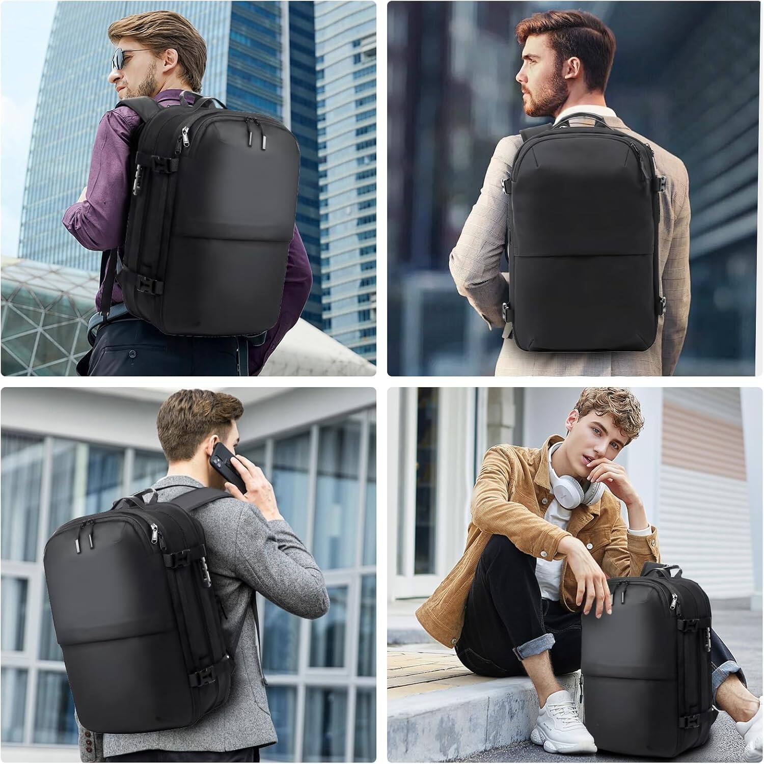 Alt View 5. Wikistore - WIKISTORE Air Vacuum Compression Travel Backpack 60L Expandable Carry On Bag with Pump Water resistant TSA Lock Black - Black.