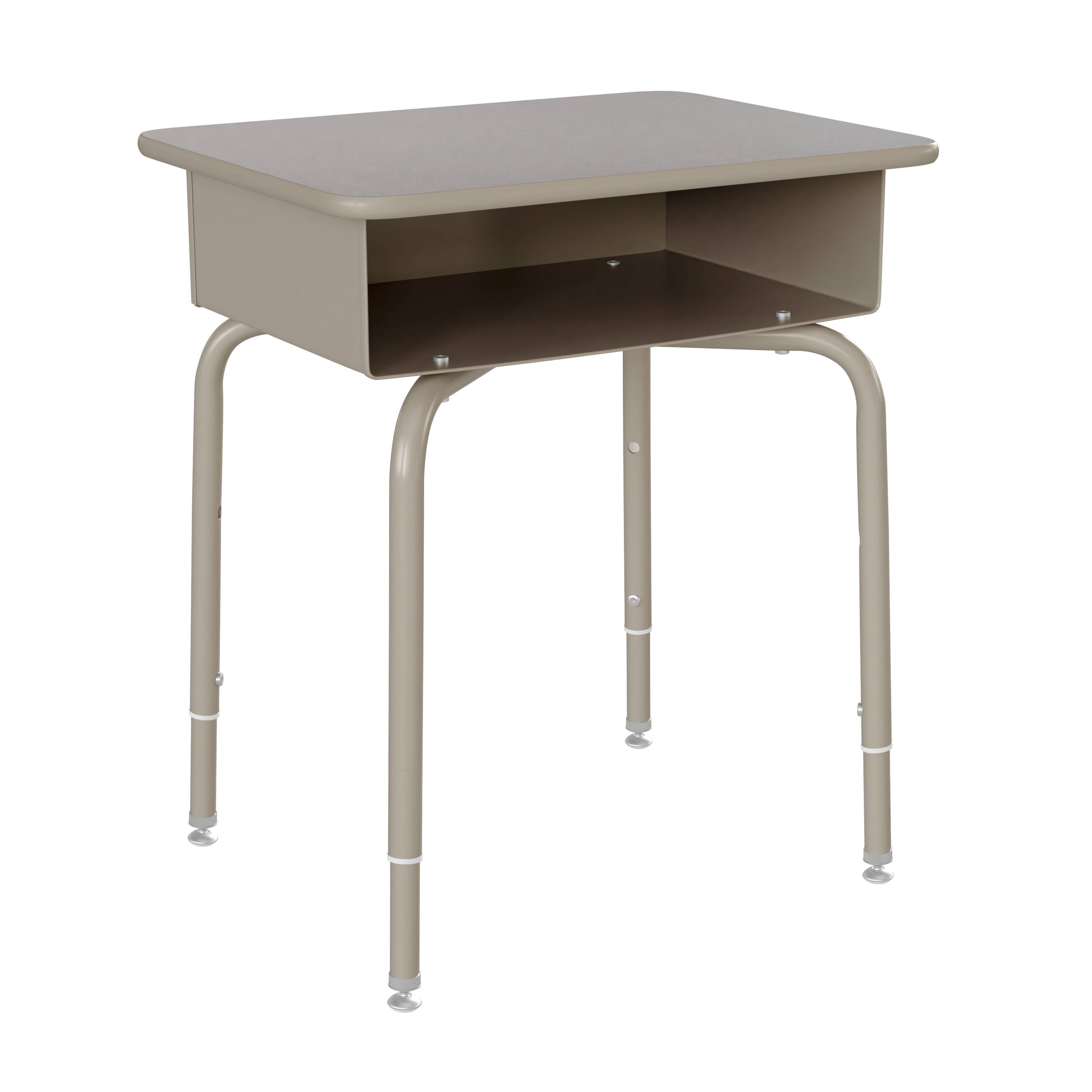 Alt View 7. Emma + Oliver - Jacobs Desk/Chair Set with Metal Open Front Storage Box, Desktop, Metal Frame and Stackable Flex Comfort Classroom Chair - Gray Granite Top/Navy Chair.