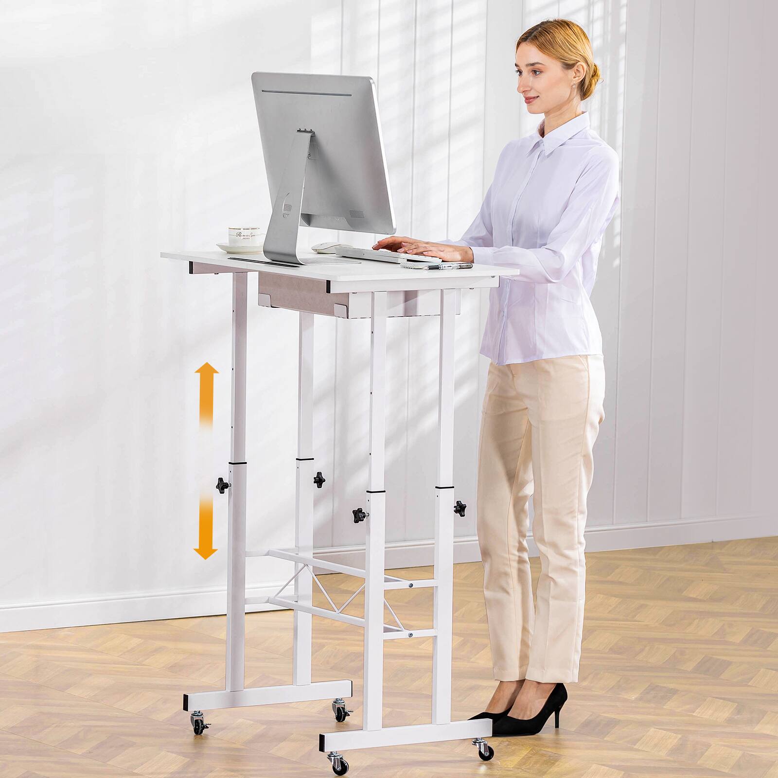 Alt View 5. GTPlayer - Small Standing Desk 32 IN Sit Stand Computer Desks,White - White.