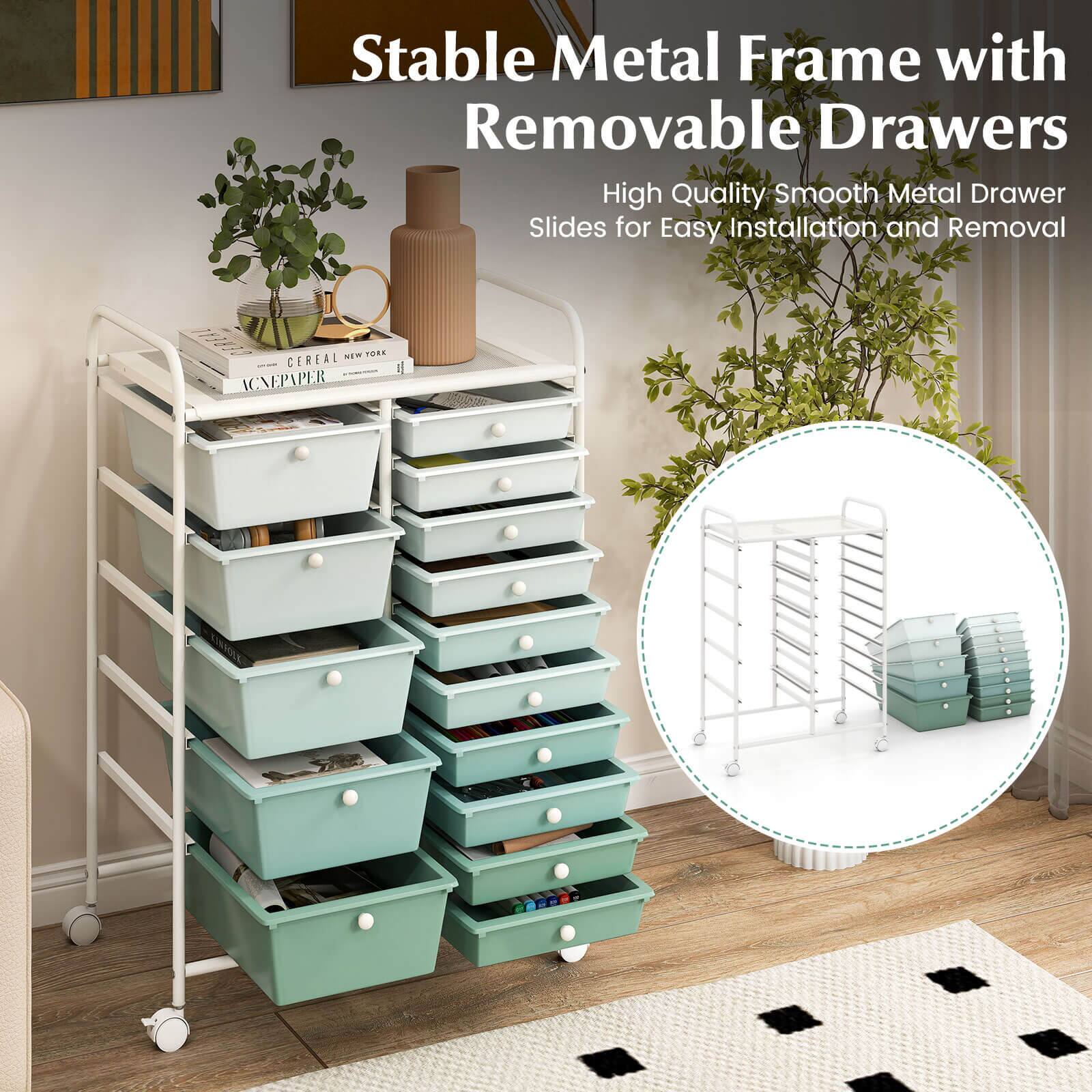 Stable Metal Frame with Removable Drawers  
High Quality Smooth Metal Drawer Slides for Easy Installation and Removal