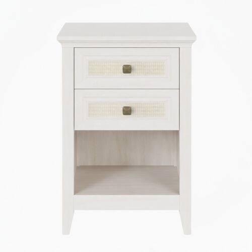 Alt View 6. LUCKY ONE - 17.7" Assembled Rattan Nightstand 2-Drawer Shelf Boho - White.