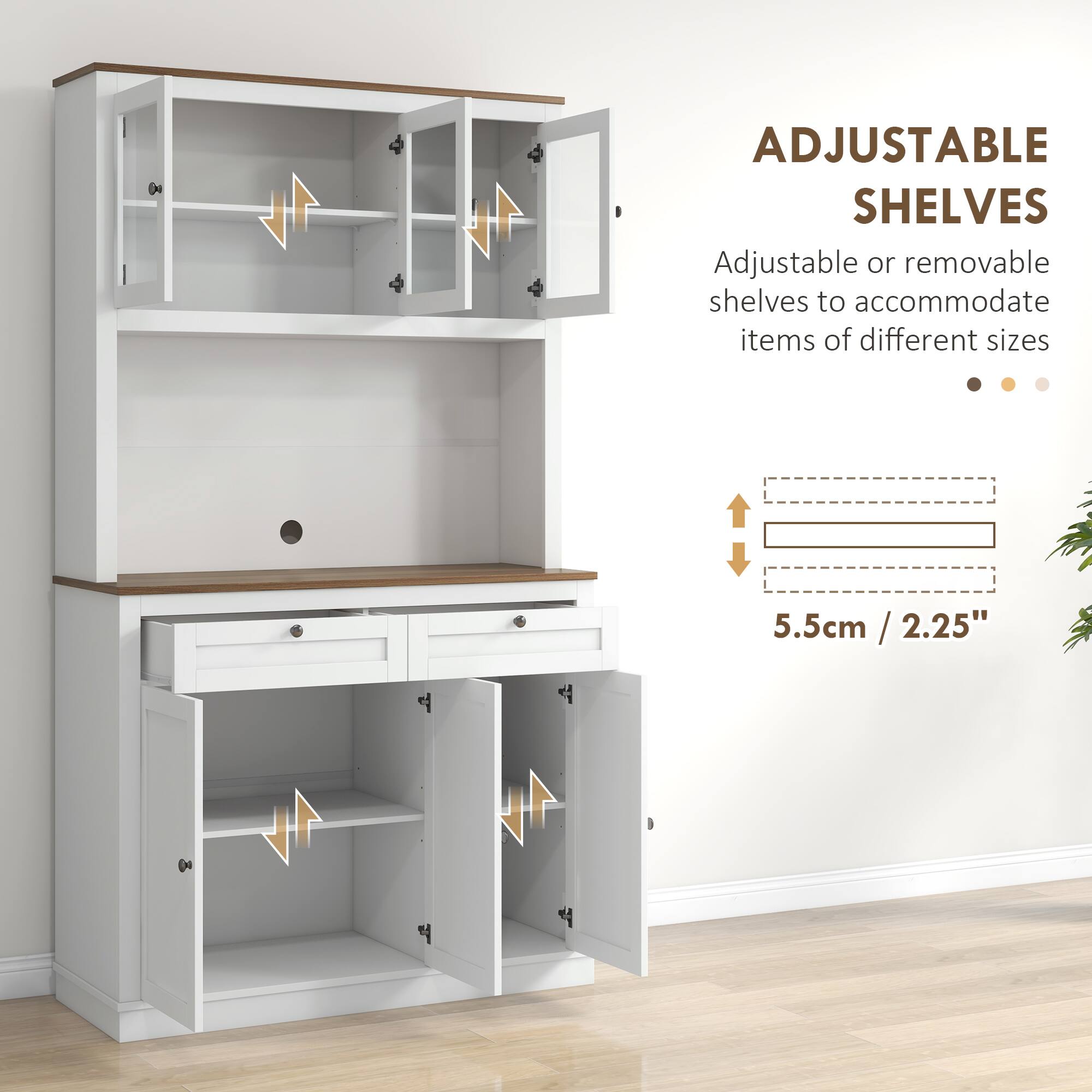ADJUSTABLE SHELVES, Adjustable or removable shelves to accommodate items of different sizes, 5.5cm / 2.25", 5.5cm / 2.25"