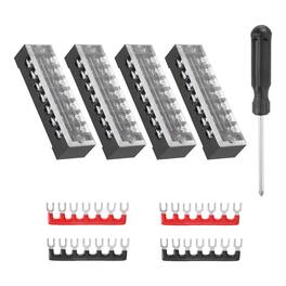 Unique Bargains - Screw Terminal Block 7 Positions, Dual Row, 600V 25A, with Screwdriver & Terminals, 4 Sets - Black