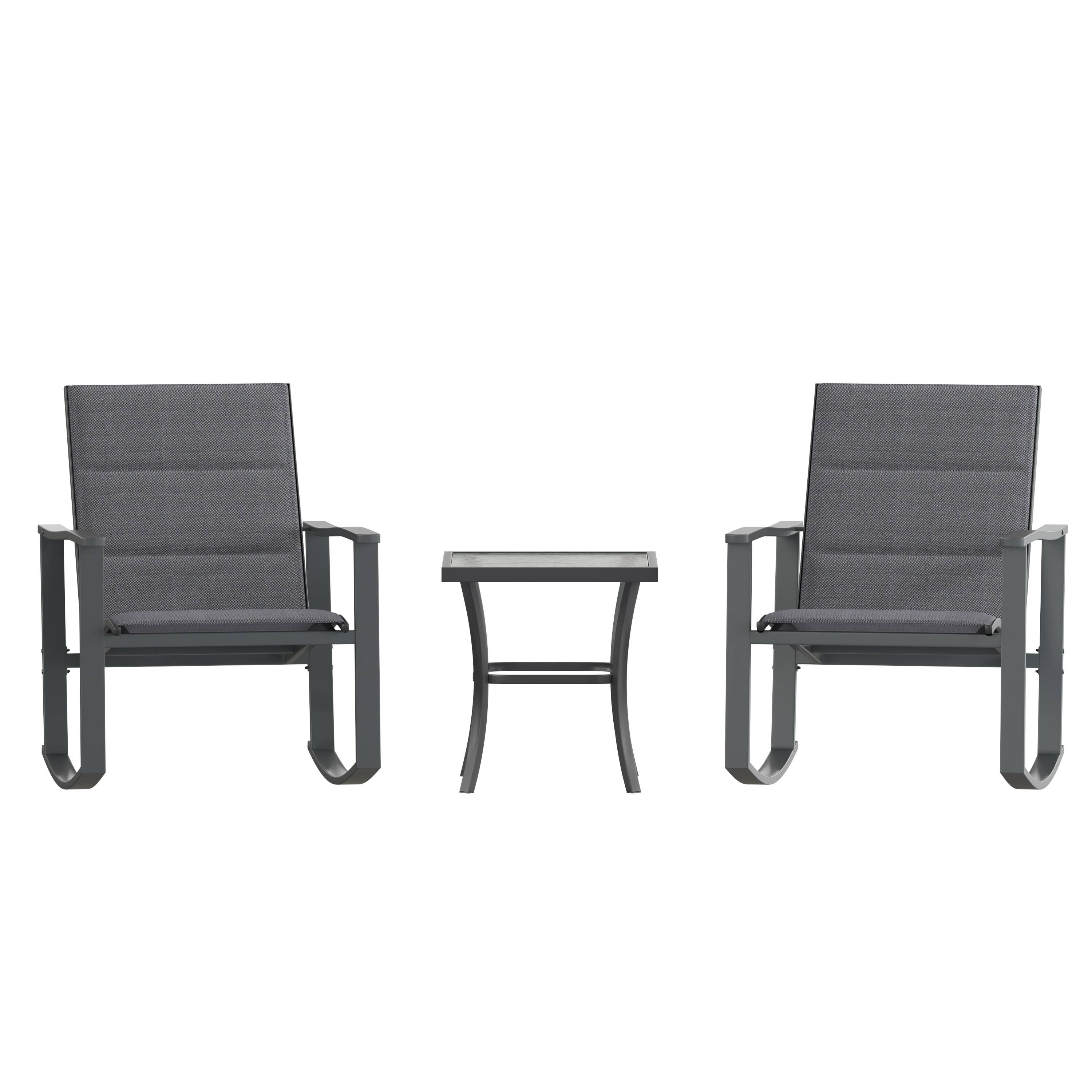 Alt View 10. Emma + Oliver - Braelin 3 Piece Outdoor Rocking Chair Patio Set with Flex Comfort Material and Metal Framed Glass Top Table - Black.