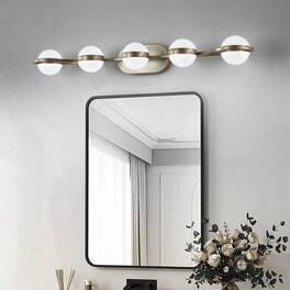 Akoasm - 35" Modern 5-Light Bathroom Vanity Light with Crystal Sand Shades, Champagne Gold, Energy-Efficient LED, Wall Mounted
