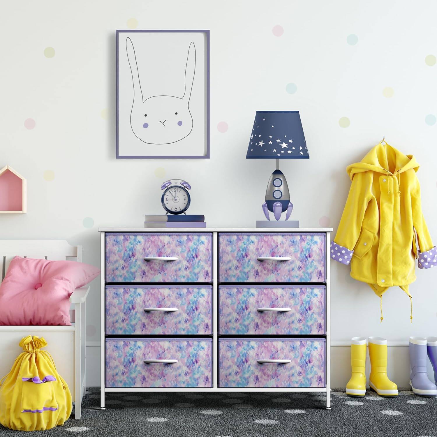 Alt View 5. Sorbus - Sorbus Dresser with 6 Drawers, Furniture Storage Tower Unit for Bedroom, Hallway, Closet Wood Top Fabric Drawers Chest - Purple Tie-Dye.