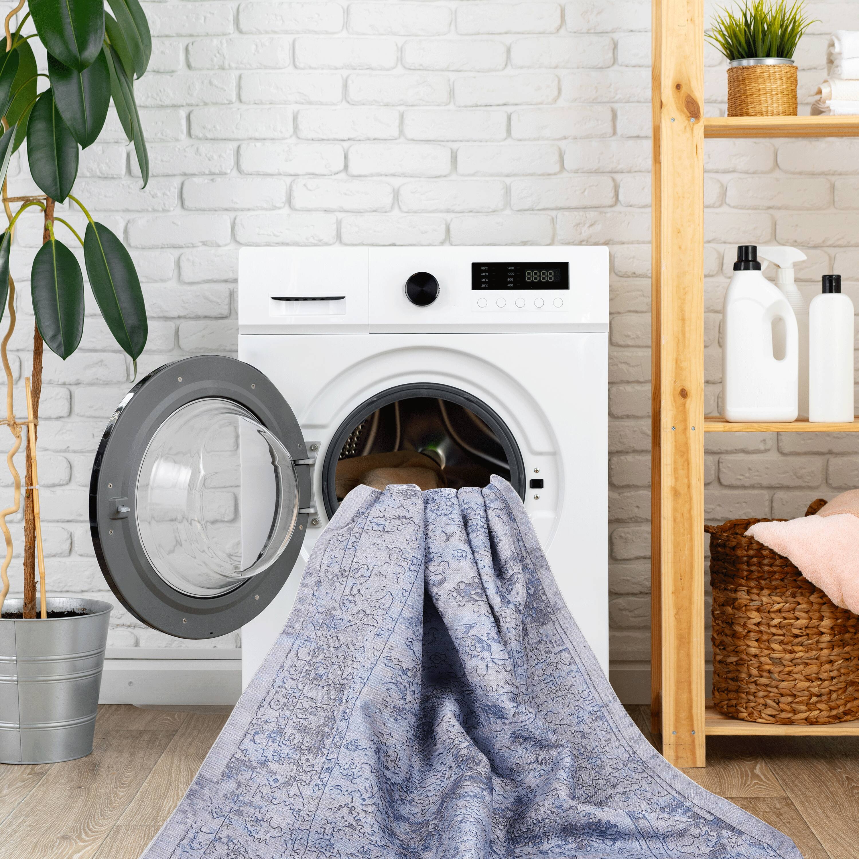 Alt View 2. TinyHomie - 8x10 FT Area Rug Washable Rug Low-Pile Non-Slip Non-Shedding Foldable Kid and Pet Friendly - Blue and Cream.