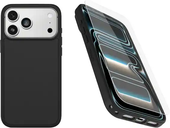 Front. OtterBox - OtterBox iPhone 17 Pro Max (Only) Bundle: Symmetry Series+ Case & Screen Protector - Snaps to MagSafe - Ultra-Sleek - Black.