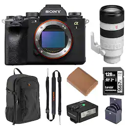 Bundle - Sony - Alpha 1 Camera w/70-200mm f/2.8 Lens, w/128GB Card,Mini Flash,Battery
