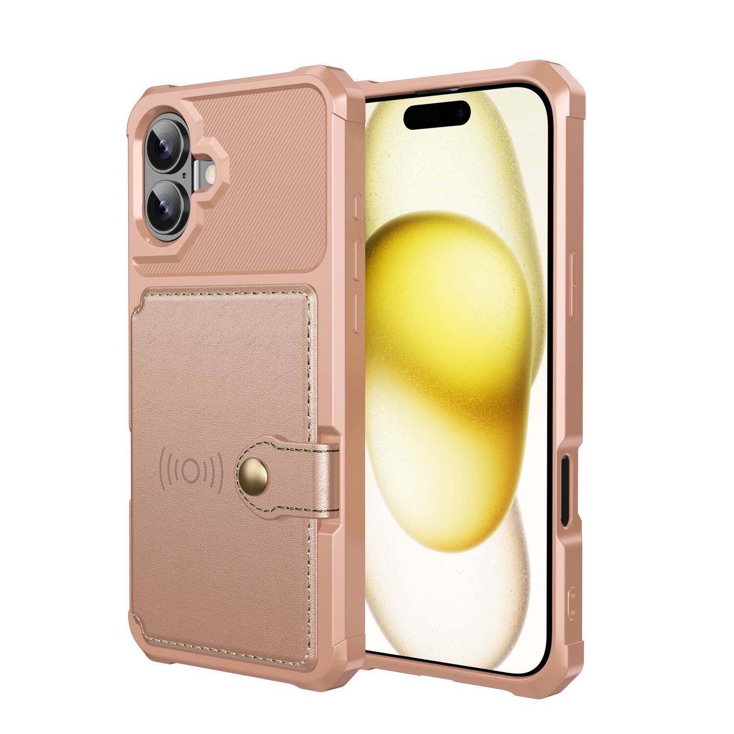 Angle. Dteck - For Apple iPhone 17 Wallet Case Flip Card Slots Magnetic Clasp Shockproof Anti-Scratch Cover - Rosegold.