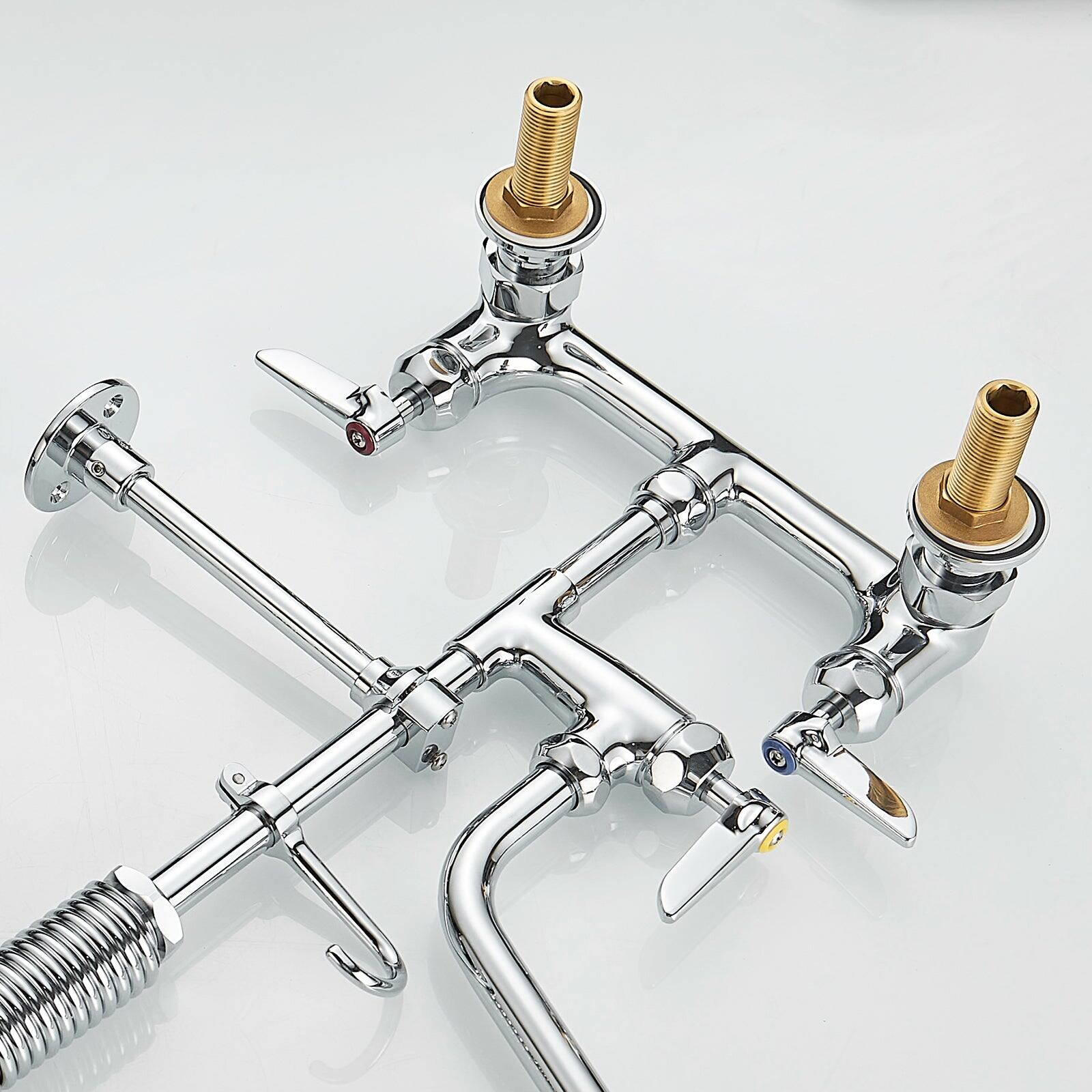 Alt View 7. Boyel Living - Chrome 2 Spray Patterns Double Handle Wall Mount Brass Kitchen Faucet with Pot Filler - Chrome.