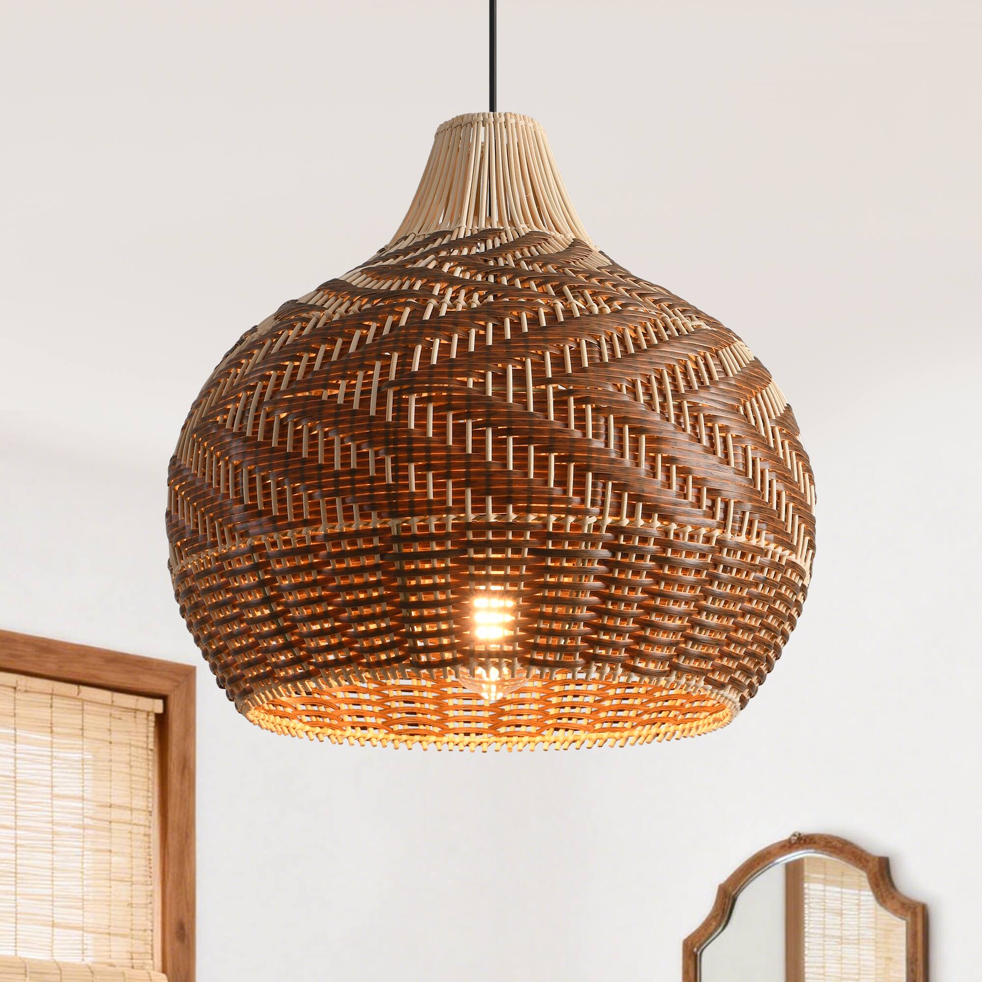 Alt View 2. Parrot Uncle - 1-Light Boho Brown me Hand-Woven Cloche Hanging Basket Pendant Light.