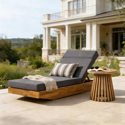 Front. Anysun - Modern Acacia Wood Outdoor Chaise Lounge with Adjustable & Foldable Design, Water-Repellent Cushion - Dark Gray.