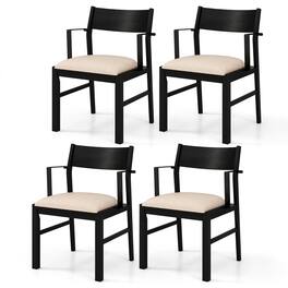 Gymax - Dining Chair w/ Arms Set of 4 Modern Kitchen Chairs w/ Contoured Backrest Black & Beige - Black, Beige