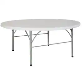 Alamont Home - Stonewall 6-Foot Round Bi-Fold Plastic Event Folding Table with Handle - Granite White