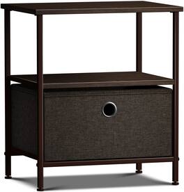 Sorbus - 1 Drawers Nightstand with Shelf - Steel Frame, Wood Top &Fabric Bins -Home, Bedroom, Office & College Dorm - Brown