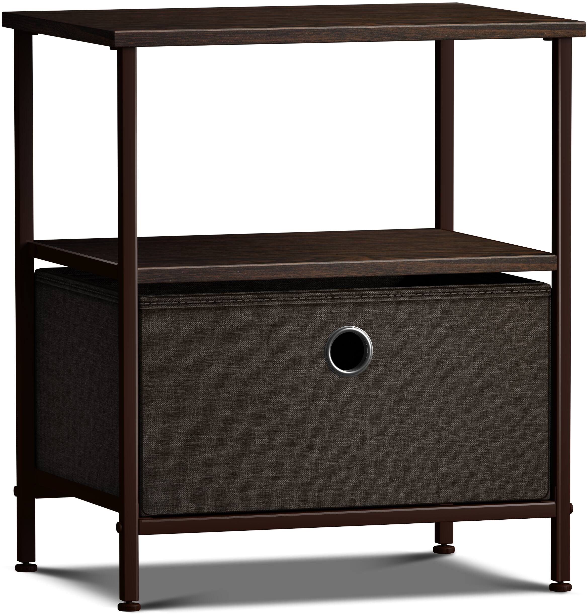 Front. Sorbus - Sorbus 1 Drawers Nightstand with Shelf - Steel Frame, Wood Top &Fabric Bins -Home, Bedroom, Office & College Dorm - Brown.