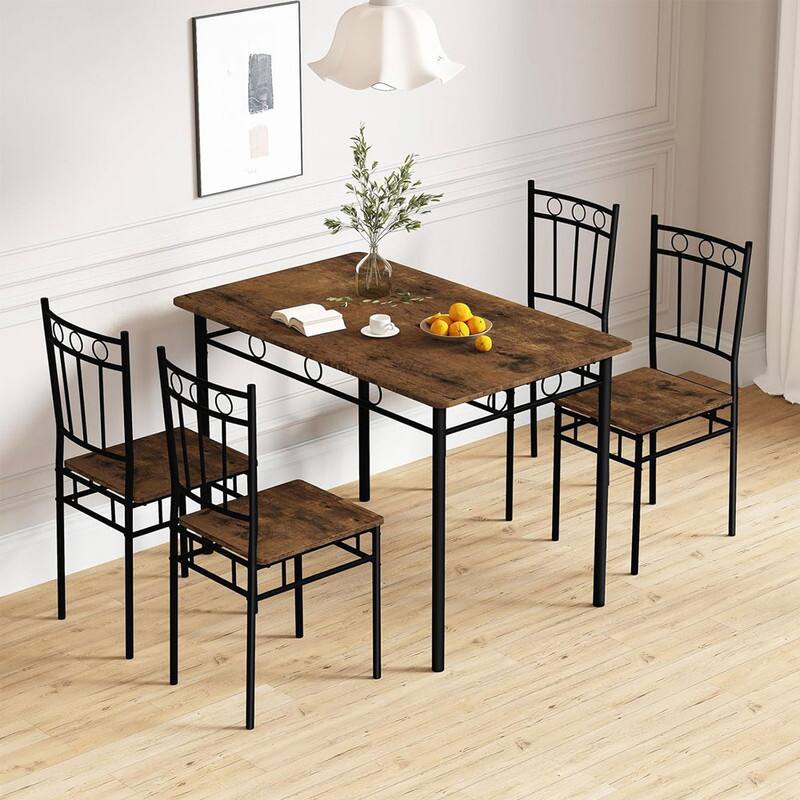 Alt View 2. Dyonery - 5-Piece Kitchen Table and Chairs, Rectangular Dining Room Table Set with 4 Chairs, for Small Space, Dinette, Apartment - Brown.
