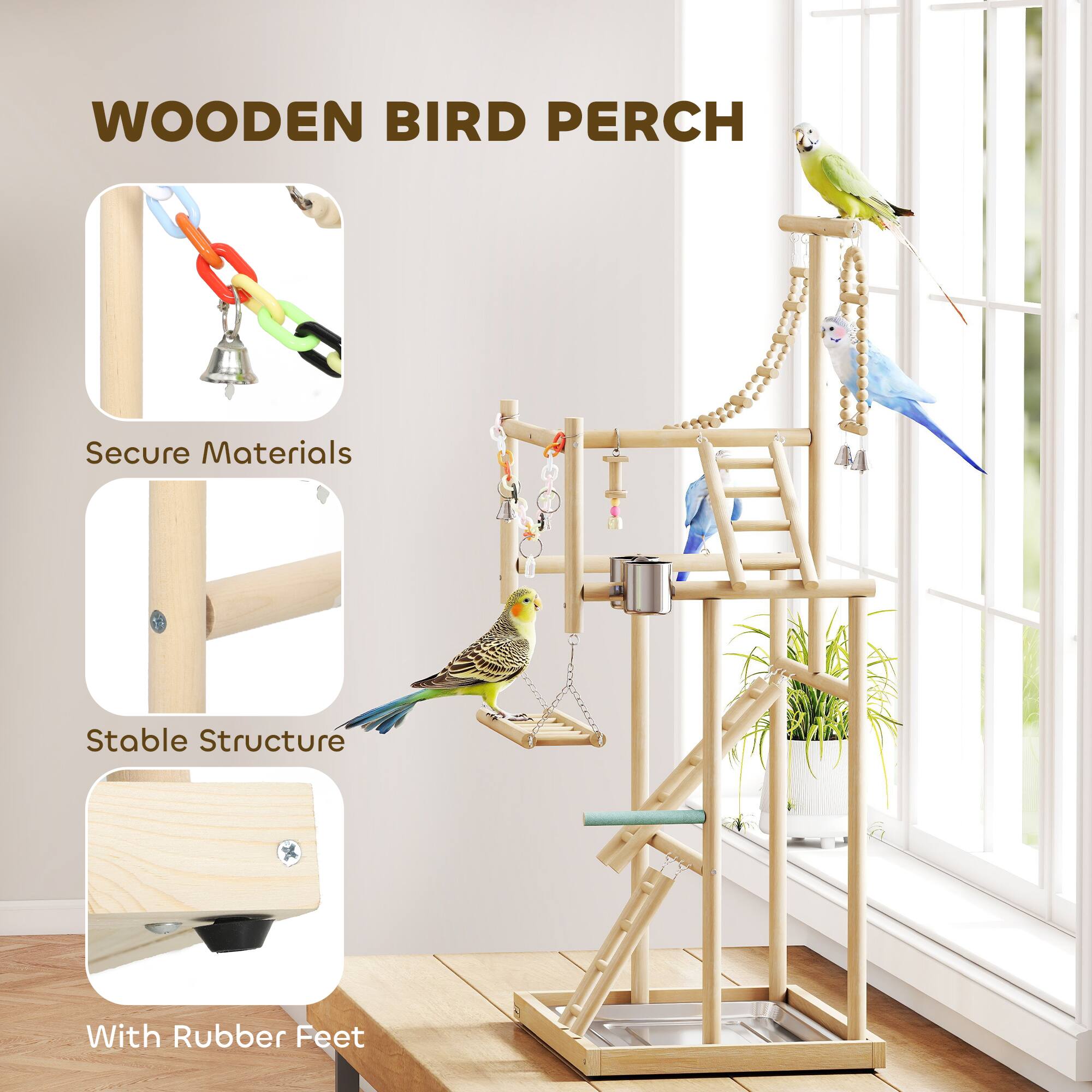 WOODEN BIRD PERCH

- Secure Materials
- Stable Structure
- With Rubber Feet
