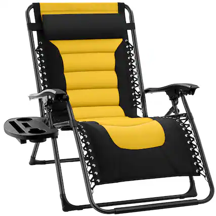 Front. Best Choice Products - Best Choice Products Oversized Padded Zero Gravity Chair, Folding Outdoor Patio Recliner w/ Side Tray - Black/Yellow - Black/Yellow.