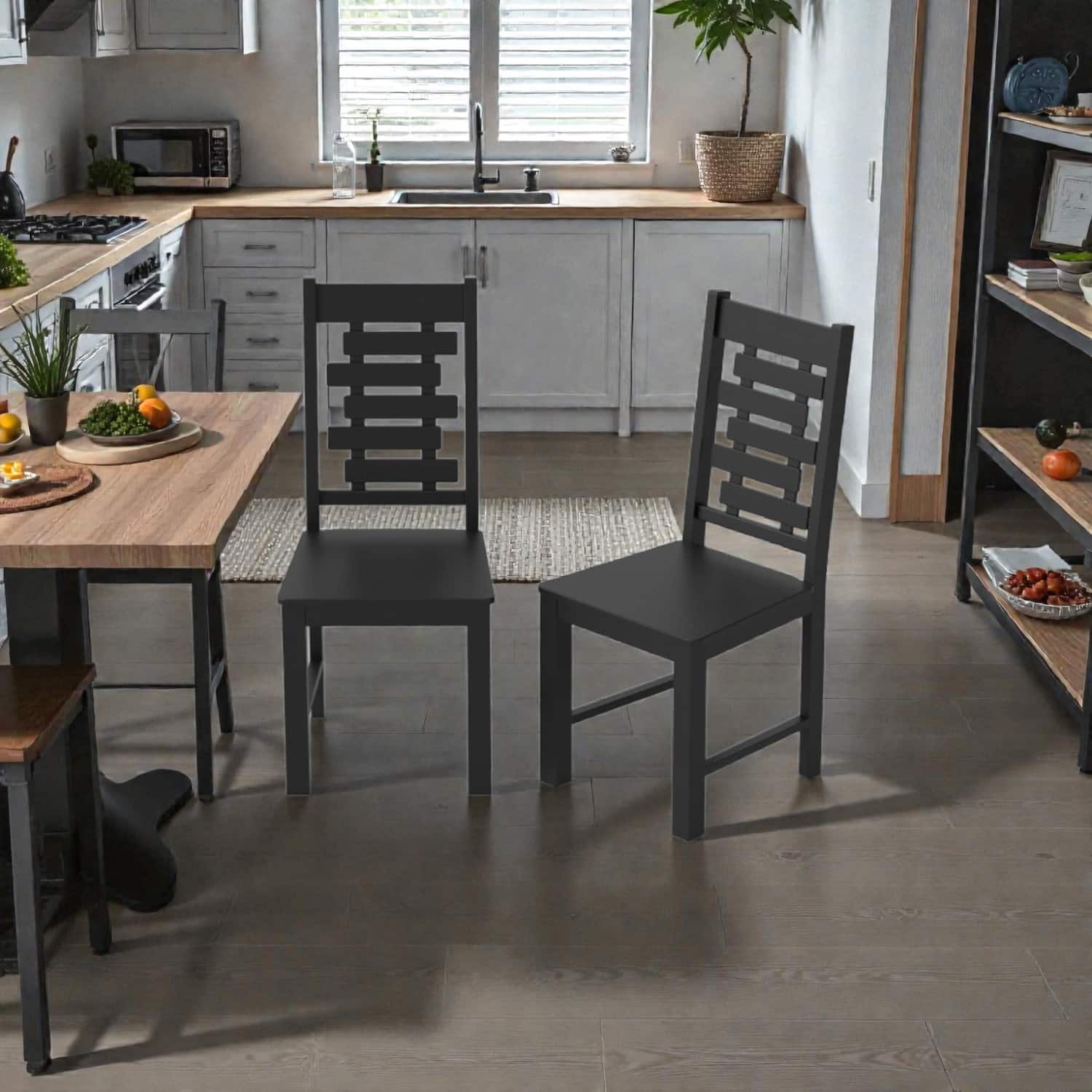 Hivvago - Solid Wood Kitchen Chair with Sturdy Rubberwood Construction - Set of 2 - Black