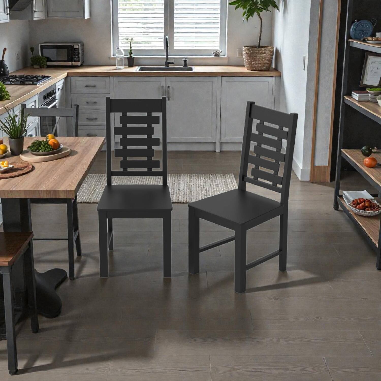 Front. Hivvago - Solid Wood Kitchen Chair with Sturdy Rubberwood Construction - Set of 2 - Black.