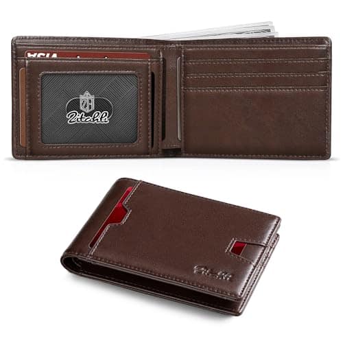 Vulpecula Spade - Mens-Wallet-Slim-Leather-RFID Blocking Wallet for Men Minimalist Bifold Credit Card Holder with Gift Box - Chocolate