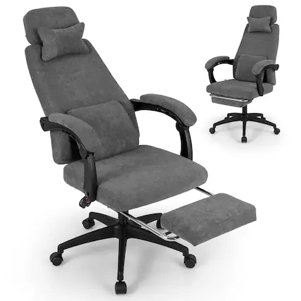 Front. Ecooso - Reclining Upholstered Office Chair, Ergonomic Computer Desk Chair with Padded Seat - Gray.