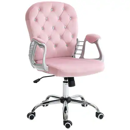 Front. APRILSOUL - Velvet Home Office Chair Button Tufted Desk Chair with Padded Armrests Adjustable Height and Swivel Wheels Pink - Pink.