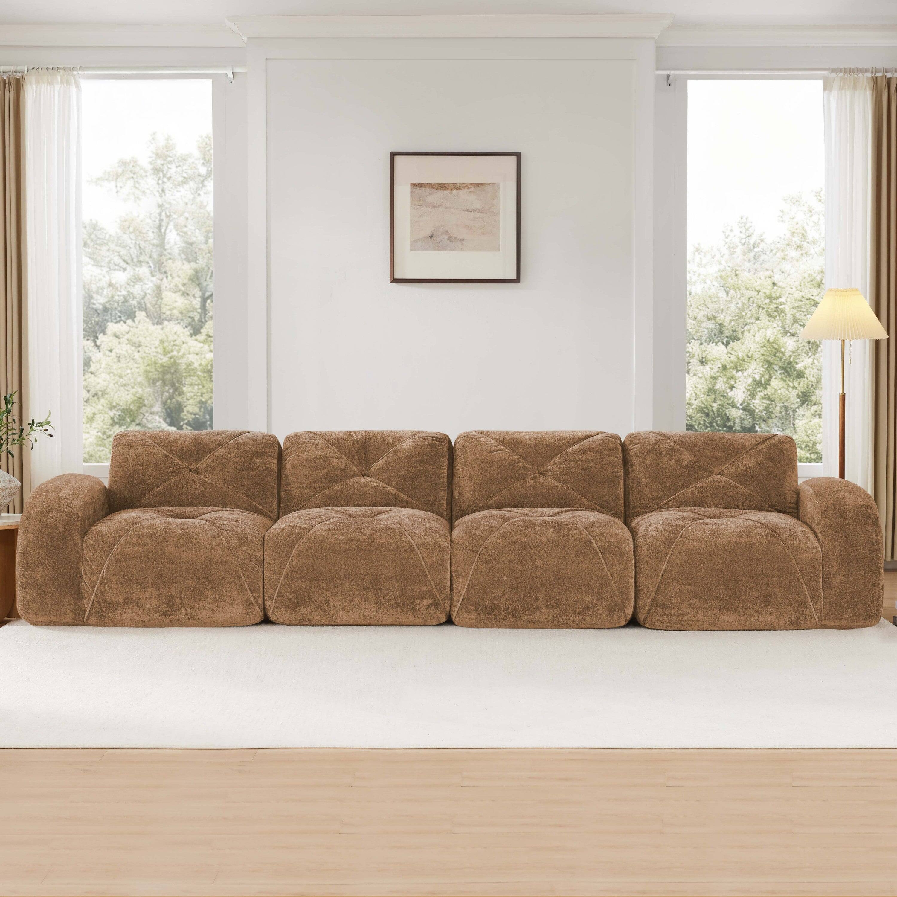 Alt View 1. Boyel Living - 140in Velvet Tufted Sofa 32D High Density Sponge Ergonomic Anti Slip No Assembly Living Room Theater Camel - Camel.