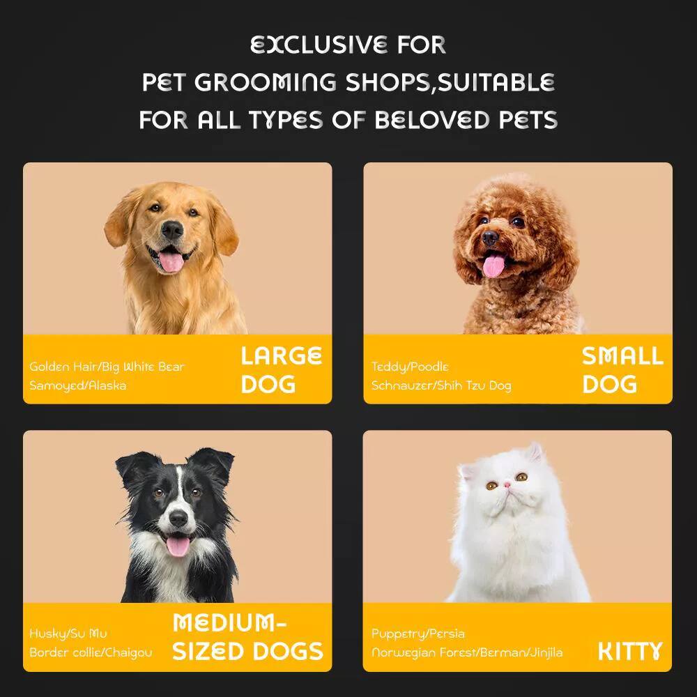 EXCLUSIVE FOR PET GROOMING SHOPS, SUITABLE FOR ALL TYPES OF BELOVED PETS

LARGE DOG: Golden Hair/Big White Bear Samoyed/Alaska
SMALL DOG: Teddy/Poodle Schnauzer/Shih Tzu Dog
MEDIUM-SIZED DOGS: Husky/Su Mu Border collie/Chaigou
KITTY: Puppetry/Persia Norwegian Forest/Berman/Jinjila
