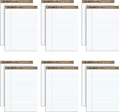 TOPS - Second Nature Notepad, 8.5" x 11.75", Wide Ruled, 50 Sheets/Pad, Dozen - White
