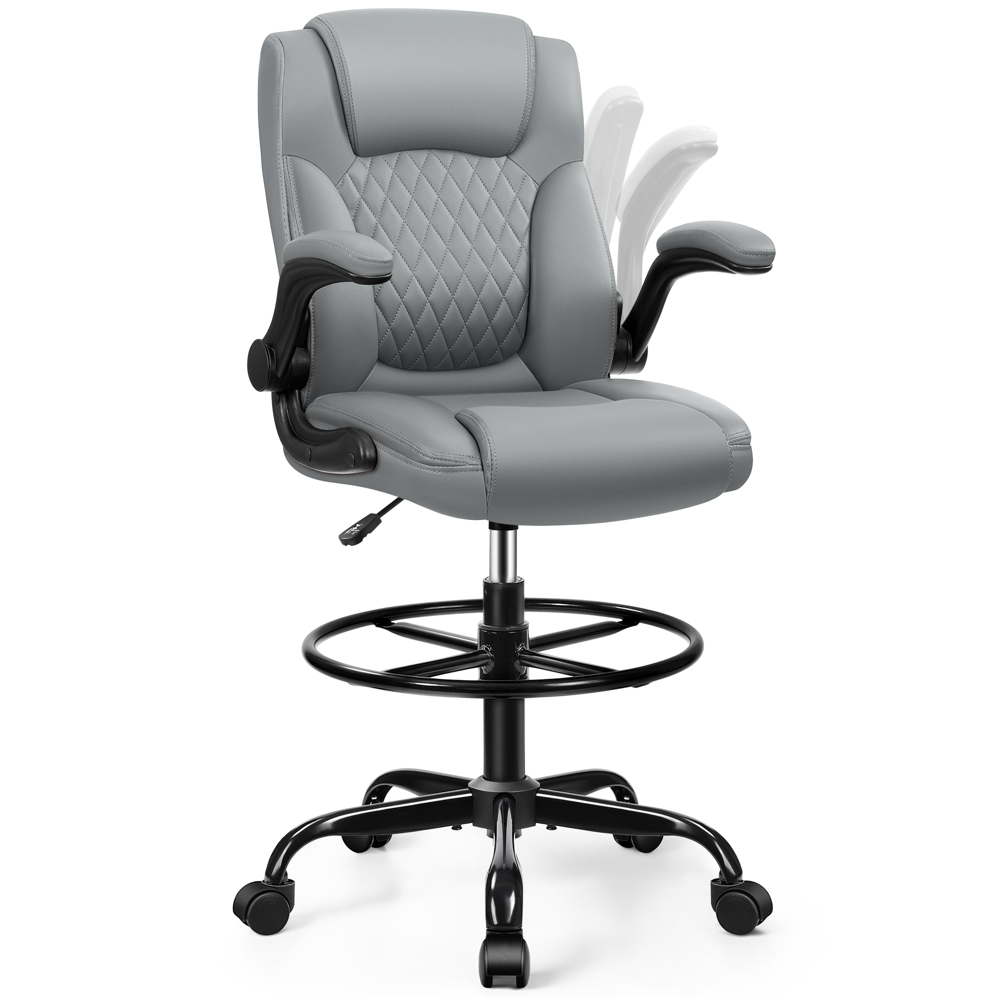 Brick Attic - Drafting Chair, Tall Office Chair for Standing Desk, High Executive Leather Ergonomic Computer Chair Adjustable - Gray price history on PriceWatchPro