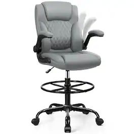 Brick Attic - Drafting Chair, Tall Office Chair for Standing Desk, High Executive Leather Ergonomic Computer Chair Adjustable - Gray