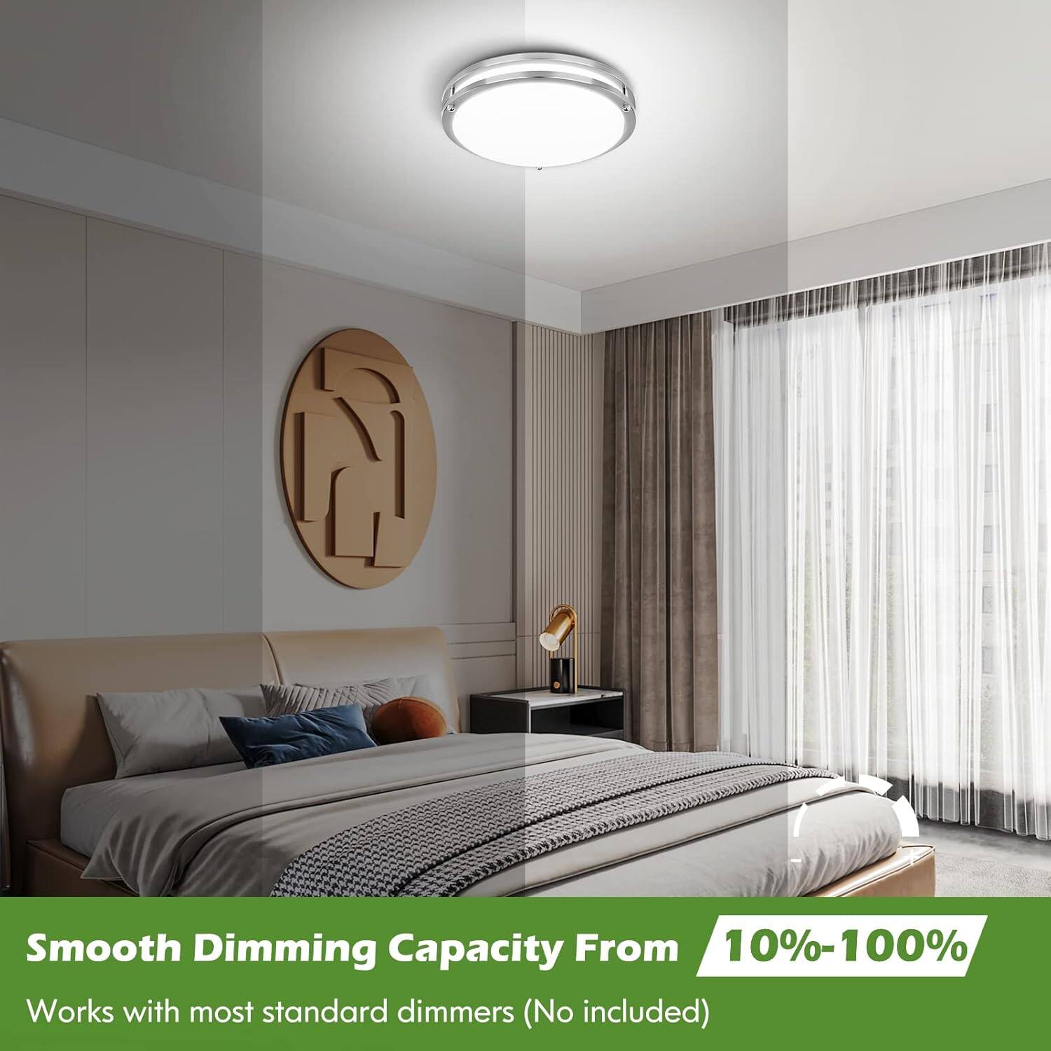 Smooth Dimming Capacity From 10%-100%  
Works with most standard dimmers (No included)