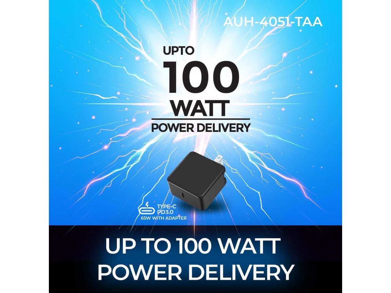 AUH-4051-TAA  
UPTO 100 WATT POWER DELIVERY  
TYPE-C PD3.0 65W WITH ADAPTER  
UPTO 100 WATT POWER DELIVERY