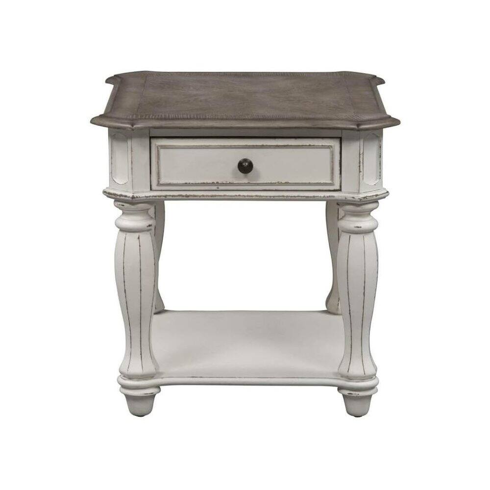 Left. Starlight Canyon Home - White Wooden End Table With Drawer and Shelf - White.