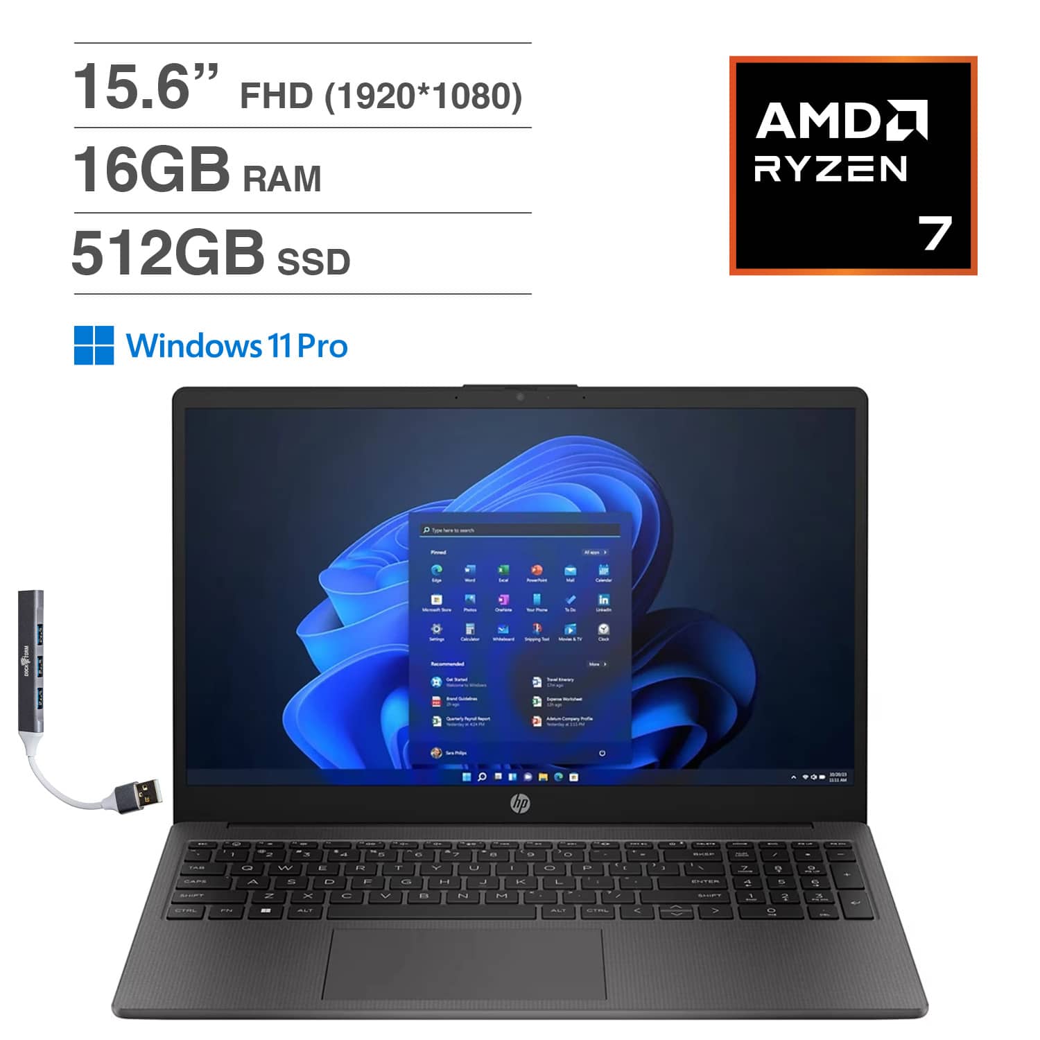HP 255 Laptop (Ryzen 7 7730U, 16GB, 512GB SSD, 15.6, (1920x1080