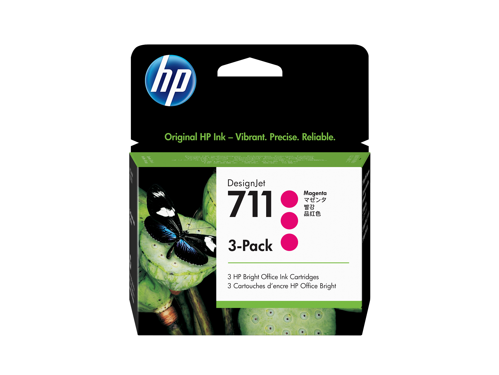hp Original HP Ink - Vibrant. Precise. Reliable.  
DesignJet 711 Magenta  
3-Pack  
3 HP Bright Office Ink Cartridges  
3 Cartouches d'encre HP Office Bright
