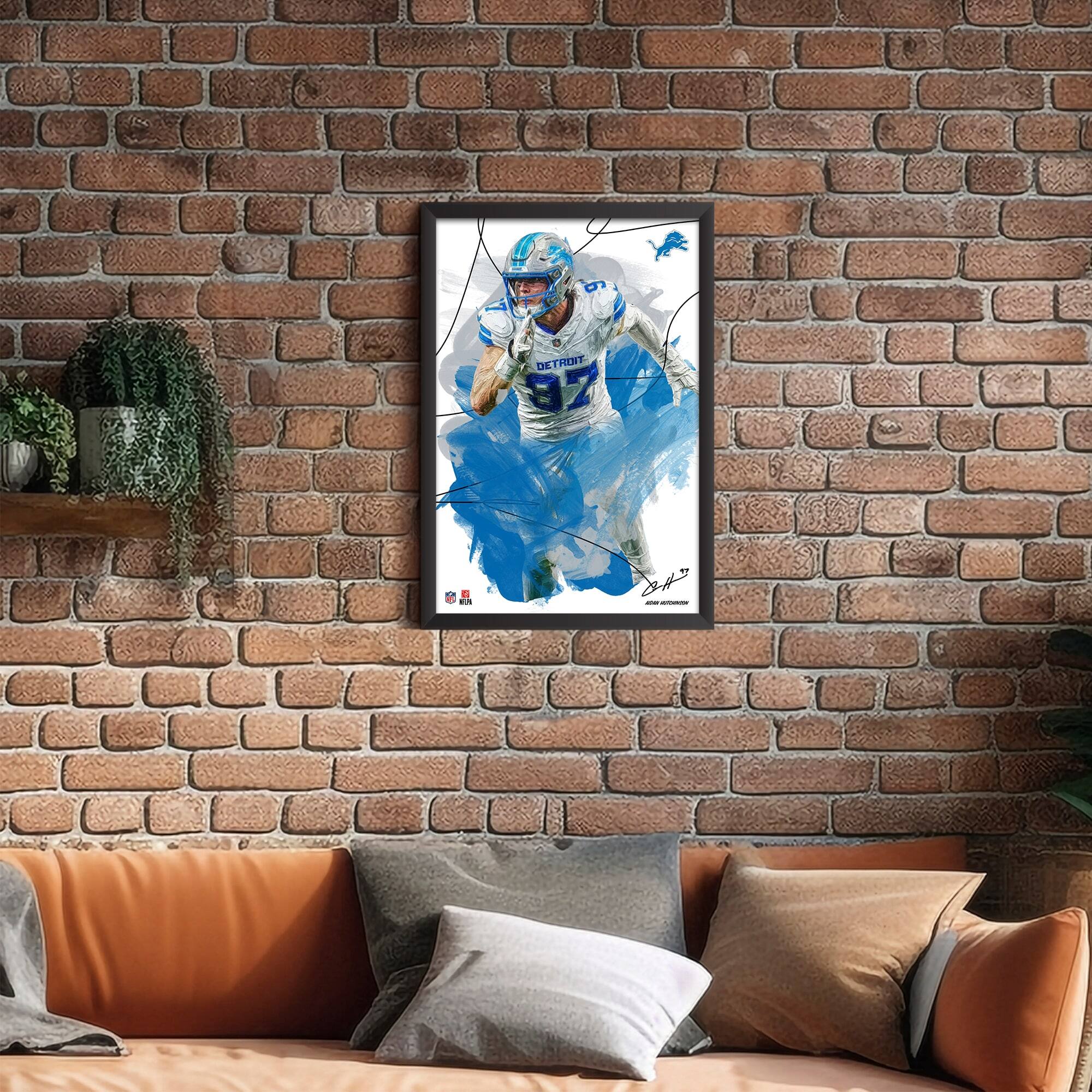 Alt View 1. Sporticulture - Aidan Hutchinson Detroit Lions 27" x 39" Brush Stroke Player Framed Art Print - Multicolor.
