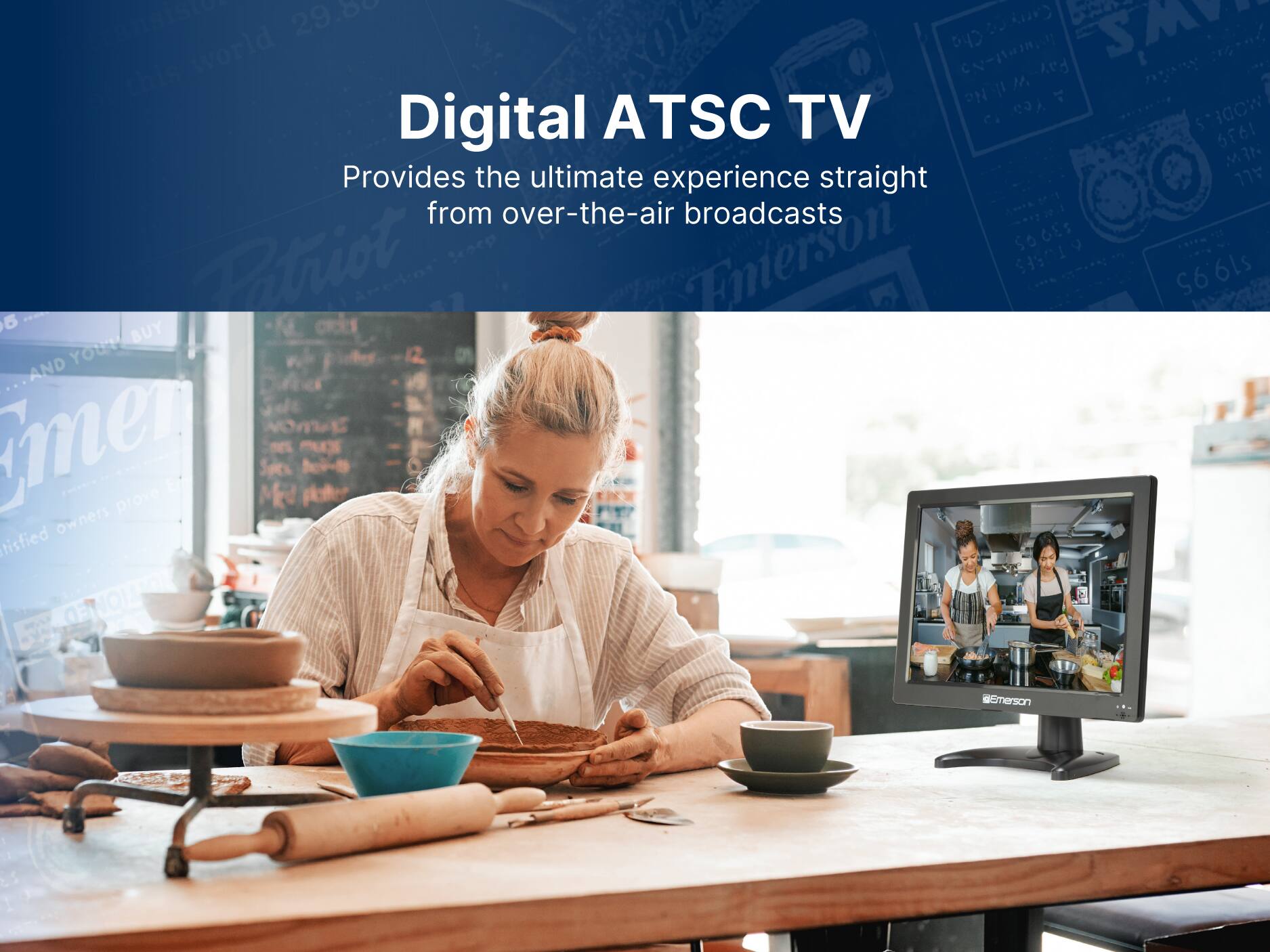 Transister 29.2% byyby SMA world OL Cha CNa o this 7 1 ATSC TV 2 Yea MODE.S Digital SF61 MEM Provides the ultimate experience straight 770 from over-the-air broadcasts SOGES 8 Paniot nerson 6TURFS $19.95 BUY YOUT AND mer prove owners tisfied ALIOUED : Emerson