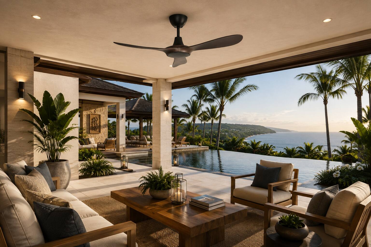 Alt View 9. ENLIGHT - 60" Smart Ceiling Fan, IP66 Outdoor/Coastal, Weather Resist, Efficient + Quiet DC Motor, Reverse Mode, Matter, 3 Blades - Walnut Woodgrain.