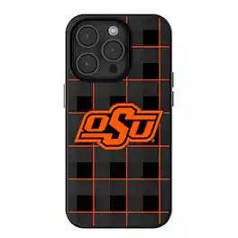 Keyscaper - NCAA - Oklahoma State Cowboys Plaid Magnetic Bump iPhone Case - 15 - Black