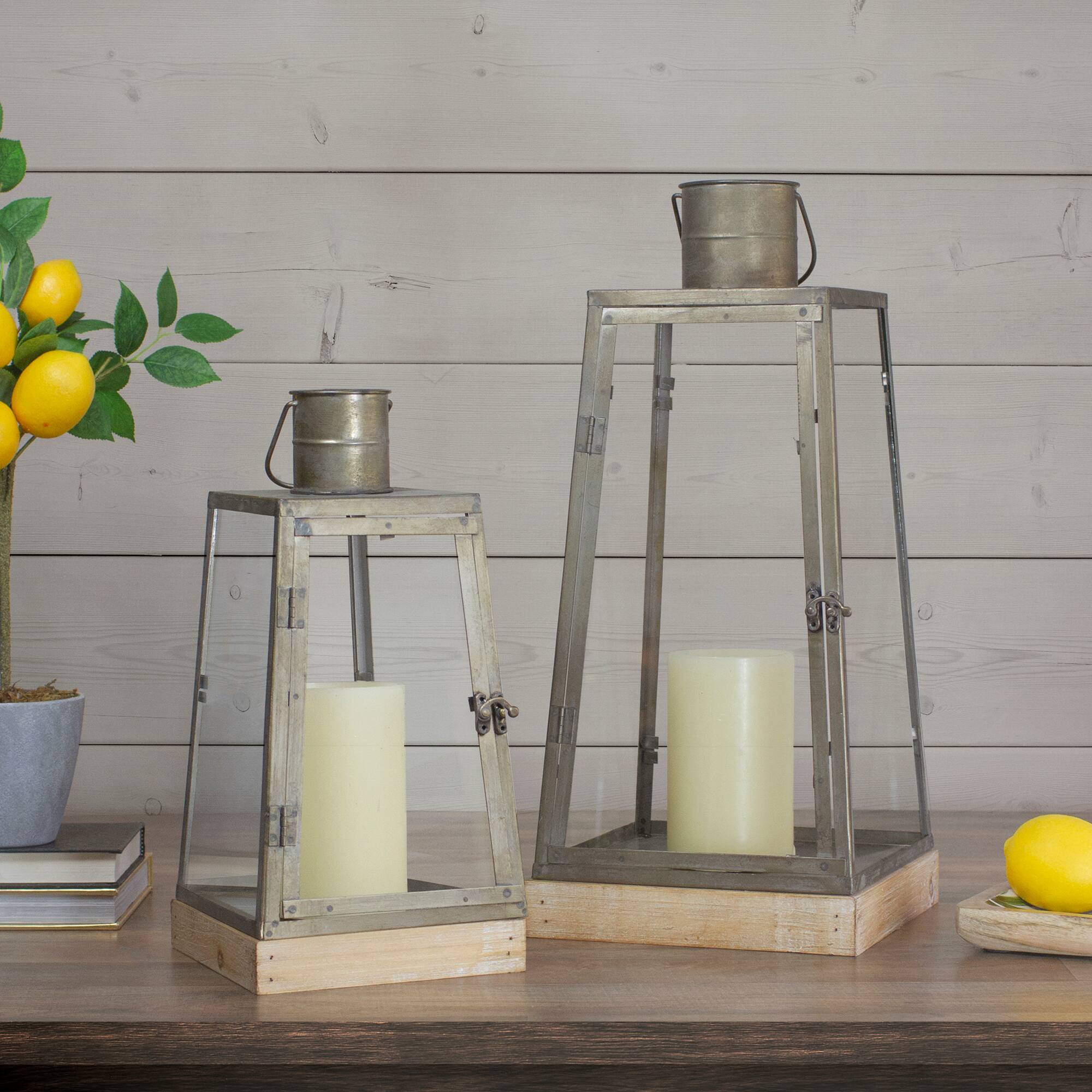 Alt View 1. Melrose - Set of 2 Rustic Silver Candle Lanterns With an Attached Handle - 24" - Silver.